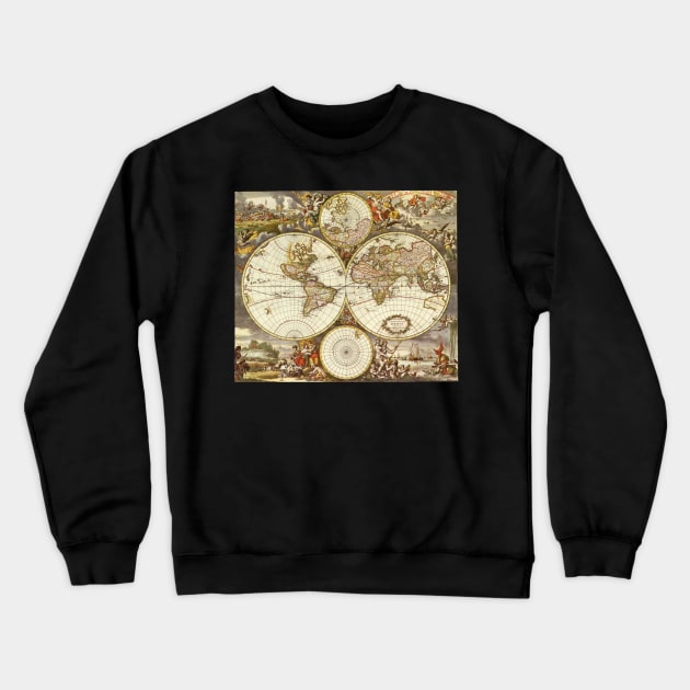 Antique Old World Map by Frederick de Wit, c. 1680 Crewneck Sweatshirt by MasterpieceCafe